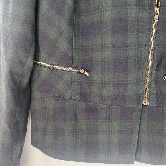 Cabi Plaid Blazer Jacket Size 6 Tartan Green Moto Classic Office Work Basic - Picture 6 of 9
